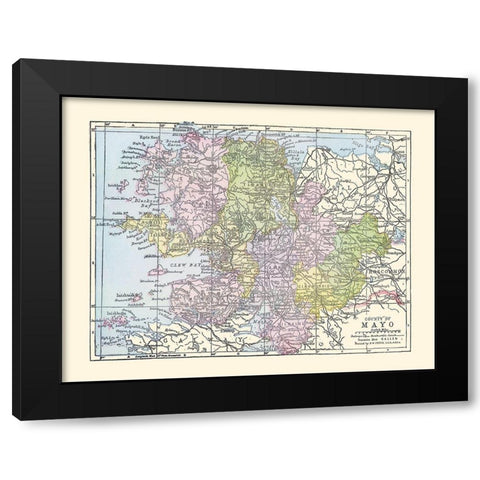 Mayo County Ireland - Bartholomew 1882 Black Modern Wood Framed Art Print with Double Matting by Bartholomew