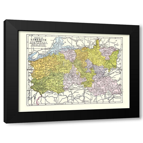 Limerick County Ireland - Bartholomew 1882 Black Modern Wood Framed Art Print by Bartholomew