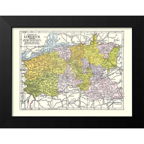 Limerick County Ireland - Bartholomew 1882 Black Modern Wood Framed Art Print by Bartholomew