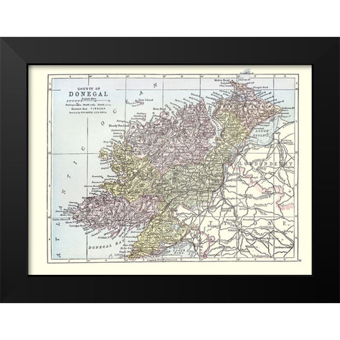 Donegal County Ireland - Bartholomew 1882 Black Modern Wood Framed Art Print by Bartholomew
