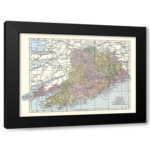 Cork County Ireland - Bartholomew 1882 Black Modern Wood Framed Art Print with Double Matting by Bartholomew