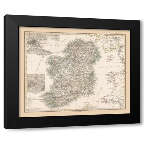 Ireland - Stieler 1885 Black Modern Wood Framed Art Print with Double Matting by Stieler