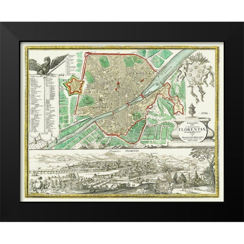 Florence Italy - Homann 1731 Black Modern Wood Framed Art Print by Homann