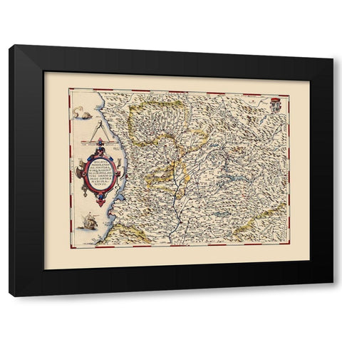 Northwestern Italy - Ortelius 1587 Black Modern Wood Framed Art Print with Double Matting by Ortelius