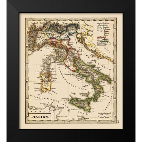 Italy - Stieler 1852 Black Modern Wood Framed Art Print by Stieler