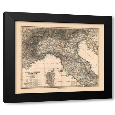 Northern Italy- Stieler 1885 Black Modern Wood Framed Art Print with Double Matting by Stieler