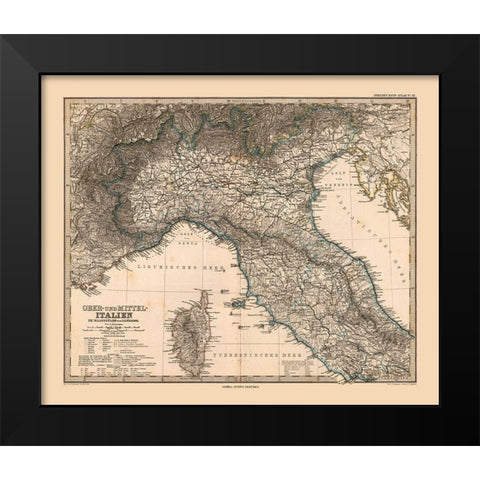 Northern Italy- Stieler 1885 Black Modern Wood Framed Art Print by Stieler