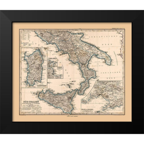 Southern Italy - Stieler 1885 Black Modern Wood Framed Art Print by Stieler