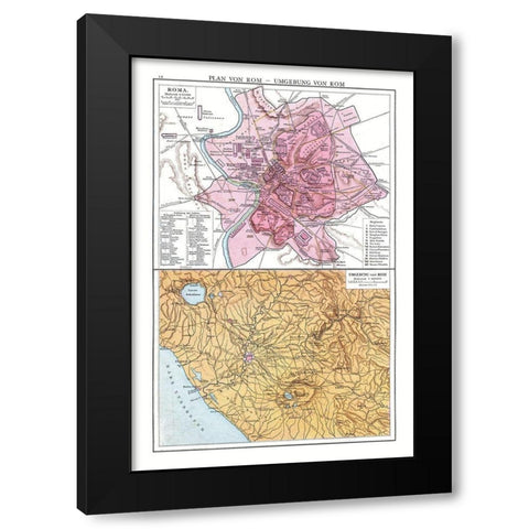 Rome City Plan Italy - Droysen 1886 Black Modern Wood Framed Art Print with Double Matting by Droysen