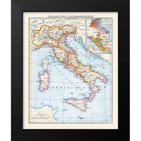 Lombards Italy  - Droysen 1886 Black Modern Wood Framed Art Print by Droysen