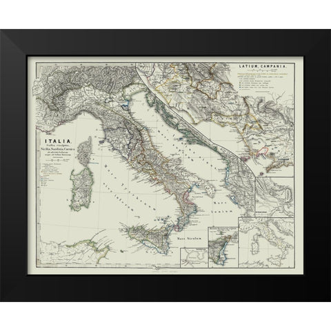 Latium Campania Italy - Spruner 1865 Black Modern Wood Framed Art Print by Spruner