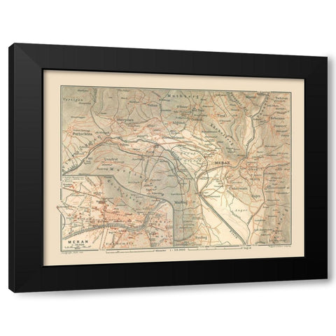 Meran Region Italy - Baedeker 1910 Black Modern Wood Framed Art Print with Double Matting by Baedeker