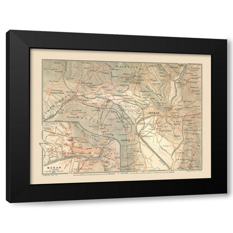 Meran Region Italy - Baedeker 1910 Black Modern Wood Framed Art Print by Baedeker
