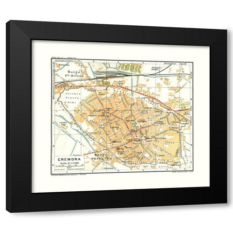 Cremona Italy - Bertarelli 1914 Black Modern Wood Framed Art Print with Double Matting by Bertarelli