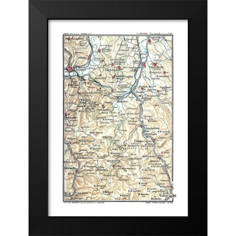 Northwest Italy Molare - Bertarelli 1914 Black Modern Wood Framed Art Print by Bertarelli