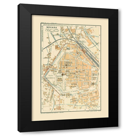 Novara Italy - Bertarelli 1914 Black Modern Wood Framed Art Print by Bertarelli