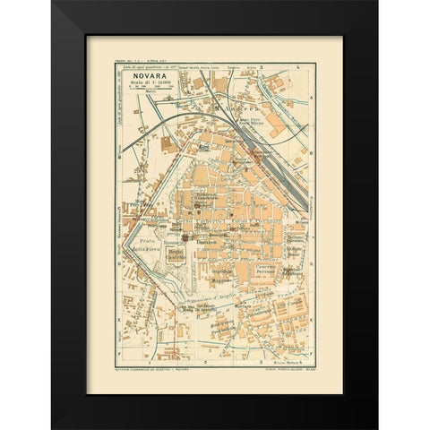 Novara Italy - Bertarelli 1914 Black Modern Wood Framed Art Print by Bertarelli