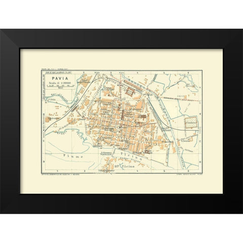 Pavia Italy - Bertarelli 1914 Black Modern Wood Framed Art Print by Bertarelli