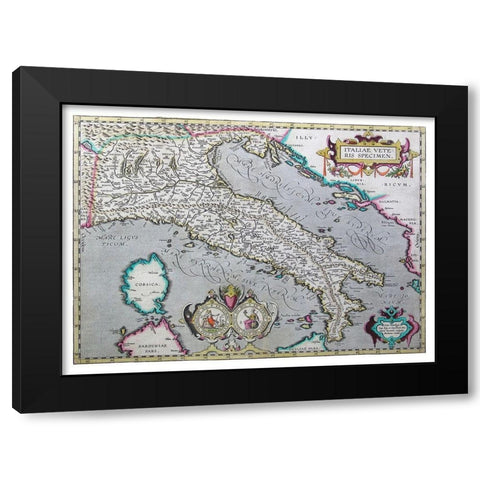 Ancient Italy - Ortelius 1570 Black Modern Wood Framed Art Print with Double Matting by Ortelius