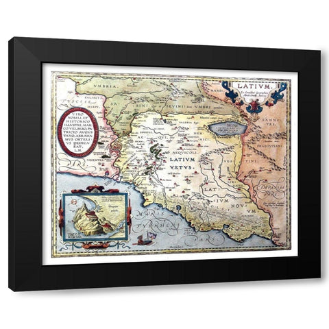 Lazio Italy - Ortelius 1570 Black Modern Wood Framed Art Print with Double Matting by Ortelius