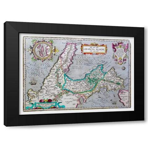 Southern Italy - Ortelius 1595 Black Modern Wood Framed Art Print by Ortelius