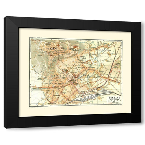 Bergamo Italy - Bertarelli 1914 Black Modern Wood Framed Art Print by Bertarelli