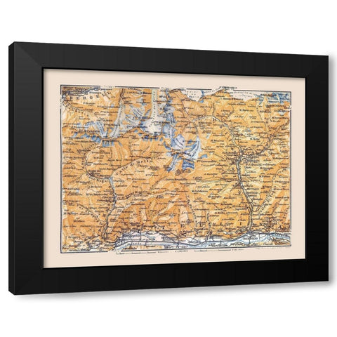 Valtellina North Italy Region - Baedeker 1921 Black Modern Wood Framed Art Print by Baedeker