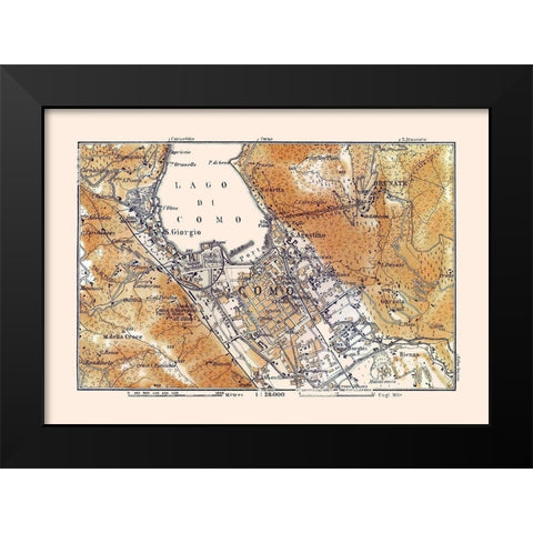 Lake Como Italy - Baedeker 1921 Black Modern Wood Framed Art Print by Baedeker