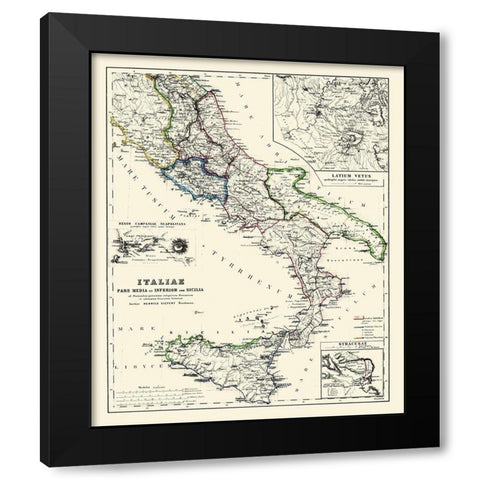 Central South Italy - Kiepert 1903 Black Modern Wood Framed Art Print with Double Matting by Kiepert