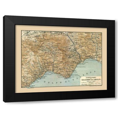 Salerno Amalfi Italy - Baedeker 1880 Black Modern Wood Framed Art Print with Double Matting by Baedeker