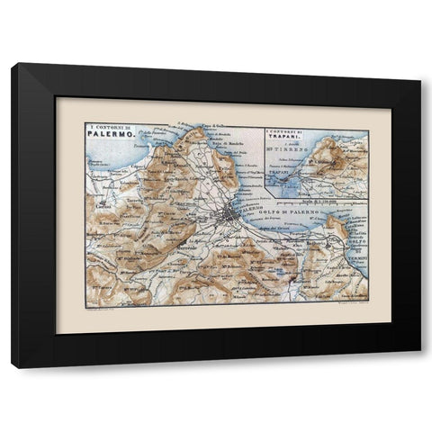 Palermo Trapani Italy - Baedeker 1880 Black Modern Wood Framed Art Print with Double Matting by Baedeker