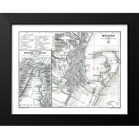 Messina Reggio Italy - Baedeker 1880 Black Modern Wood Framed Art Print by Baedeker