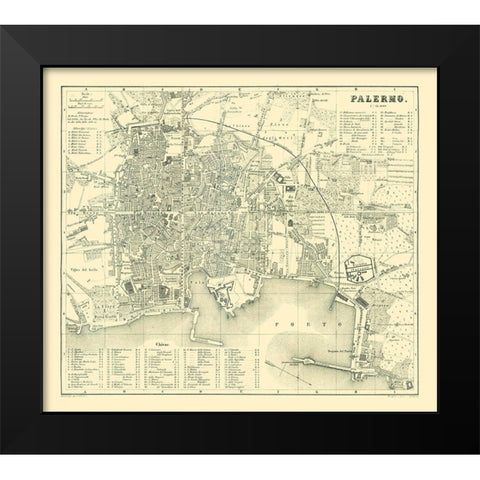 Palermo Italy - Baedeker 1880 Black Modern Wood Framed Art Print by Baedeker