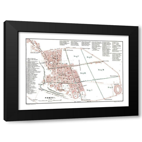 Pompei Italy - Baedeker 1880 Black Modern Wood Framed Art Print with Double Matting by Baedeker