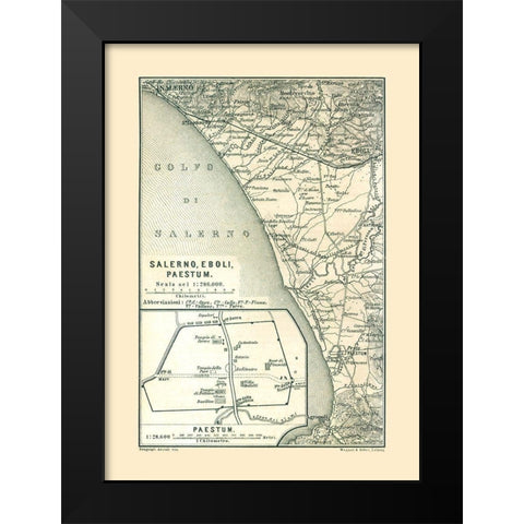 Salerno Eboli Paestrum Italy - Baedeker 1880 Black Modern Wood Framed Art Print by Baedeker