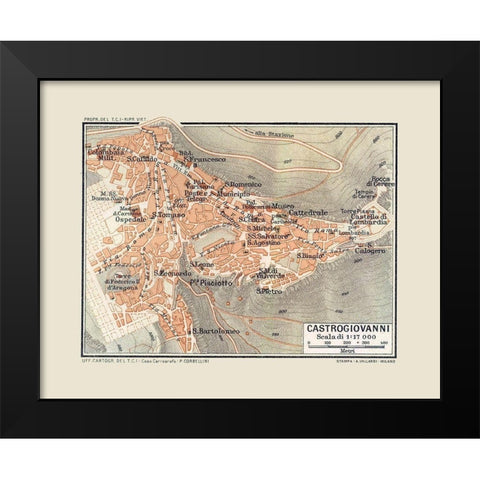 Enna Castrogiovanni Italy - Baedeker 1880 Black Modern Wood Framed Art Print by Baedeker