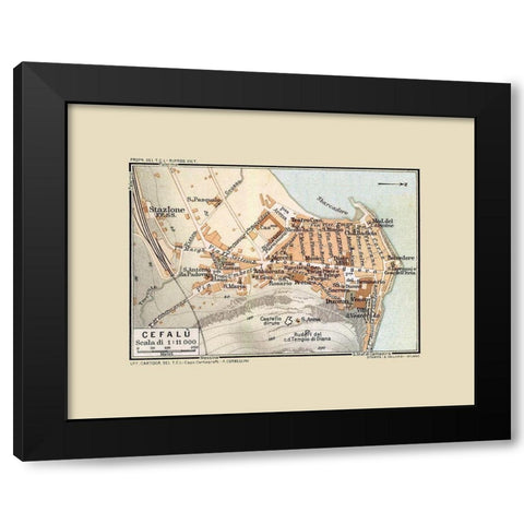 Cefalu Sicily Italy - Baedeker 1880 Black Modern Wood Framed Art Print by Baedeker