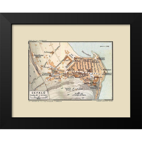 Cefalu Sicily Italy - Baedeker 1880 Black Modern Wood Framed Art Print by Baedeker