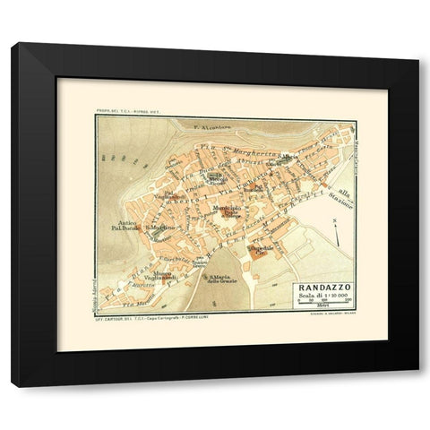 Randazzo Sicily Italy - Baedeker 1880 Black Modern Wood Framed Art Print with Double Matting by Baedeker