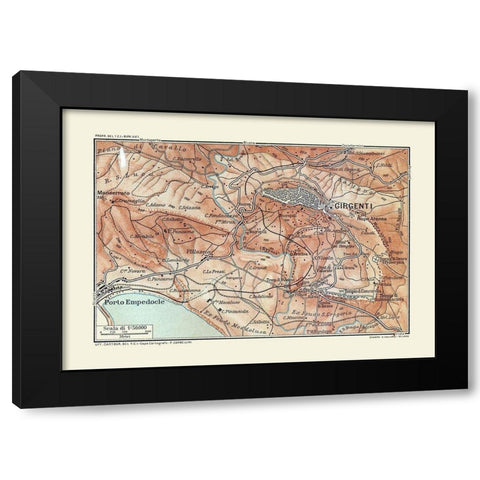 Girgenti Region Italy - Baedeker 1880 Black Modern Wood Framed Art Print with Double Matting by Baedeker