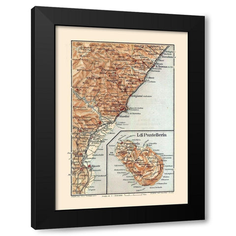 Giardini Region Sicily Italy - Baedeker 1880 Black Modern Wood Framed Art Print with Double Matting by Baedeker