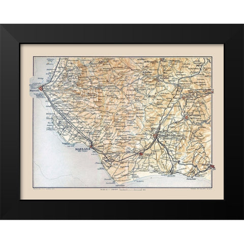 Mazzara Region Sicily Italy - Baedeker 1880 Black Modern Wood Framed Art Print by Baedeker