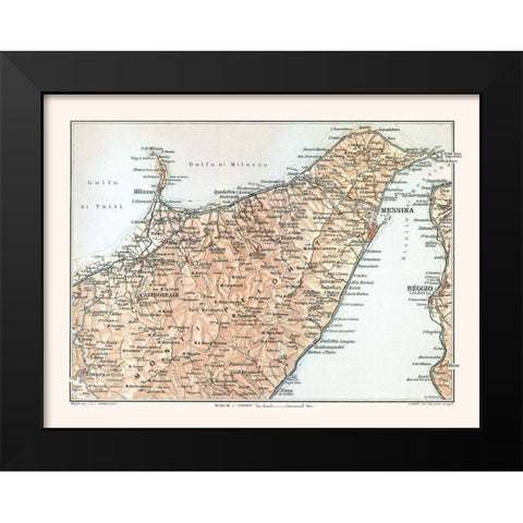 Monti Peloritani Sicily Italy - Baedeker 1880 Black Modern Wood Framed Art Print by Baedeker