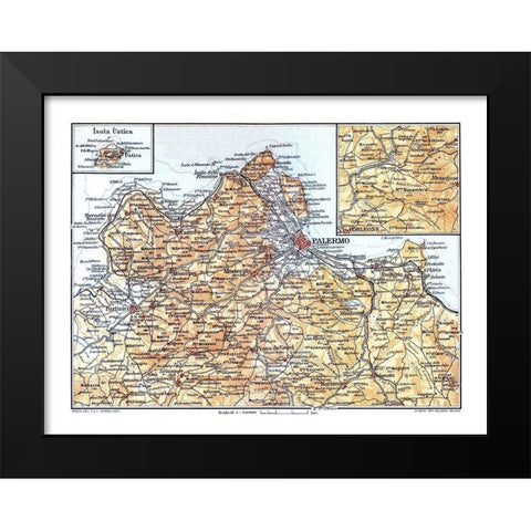 Palermo Region Sicily Italy - Baedeker 1880 Black Modern Wood Framed Art Print by Baedeker