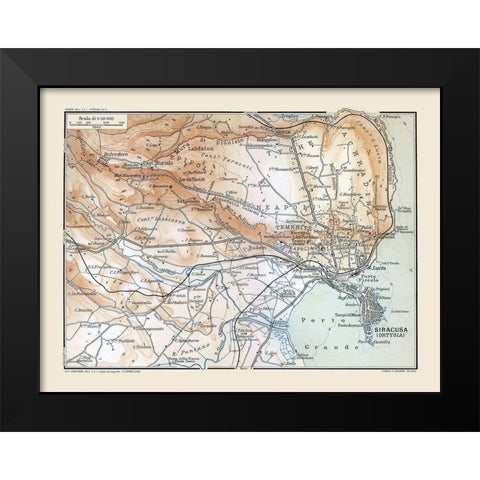 Porto Grande Region Sicily Italy - Baedeker 1880 Black Modern Wood Framed Art Print by Baedeker