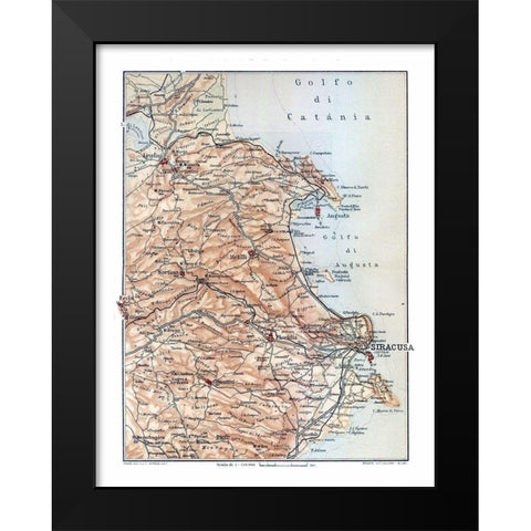 Syracuse Region Sicily Italy - Baedeker 1880 Black Modern Wood Framed Art Print by Baedeker