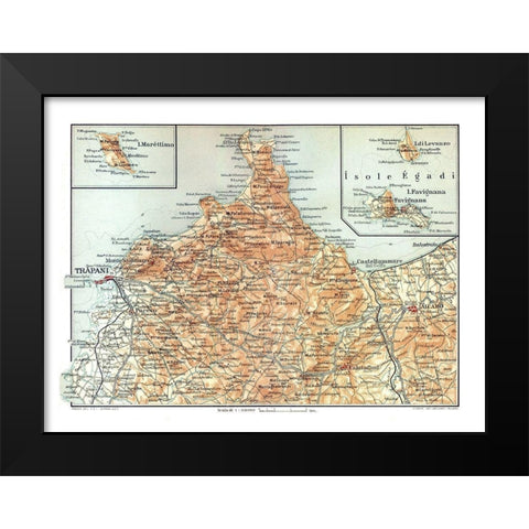 Northwestern Sicily Italy - Baedeker 1880 Black Modern Wood Framed Art Print by Baedeker