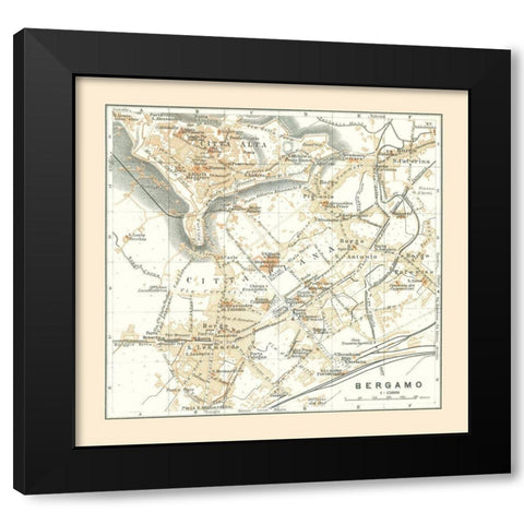 Bergamo Italy - Bertarelli 1914 Black Modern Wood Framed Art Print by Bertarelli