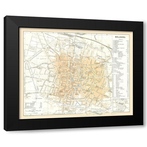 Bologna Italy - Bertarelli 1914 Black Modern Wood Framed Art Print by Bertarelli
