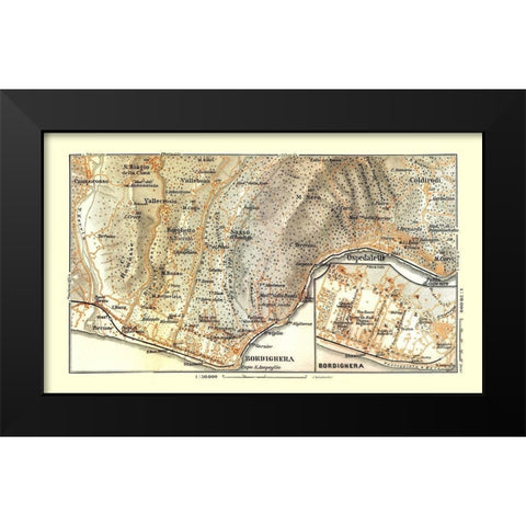 Bordighera Italy - Bertarelli 1914 Black Modern Wood Framed Art Print by Bertarelli